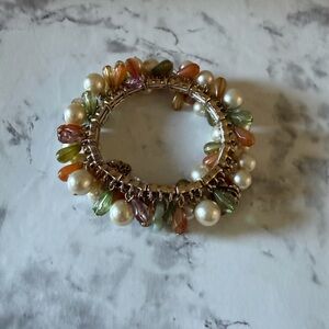 Multicolor Beaded Stretchy Bracelet with Pearls